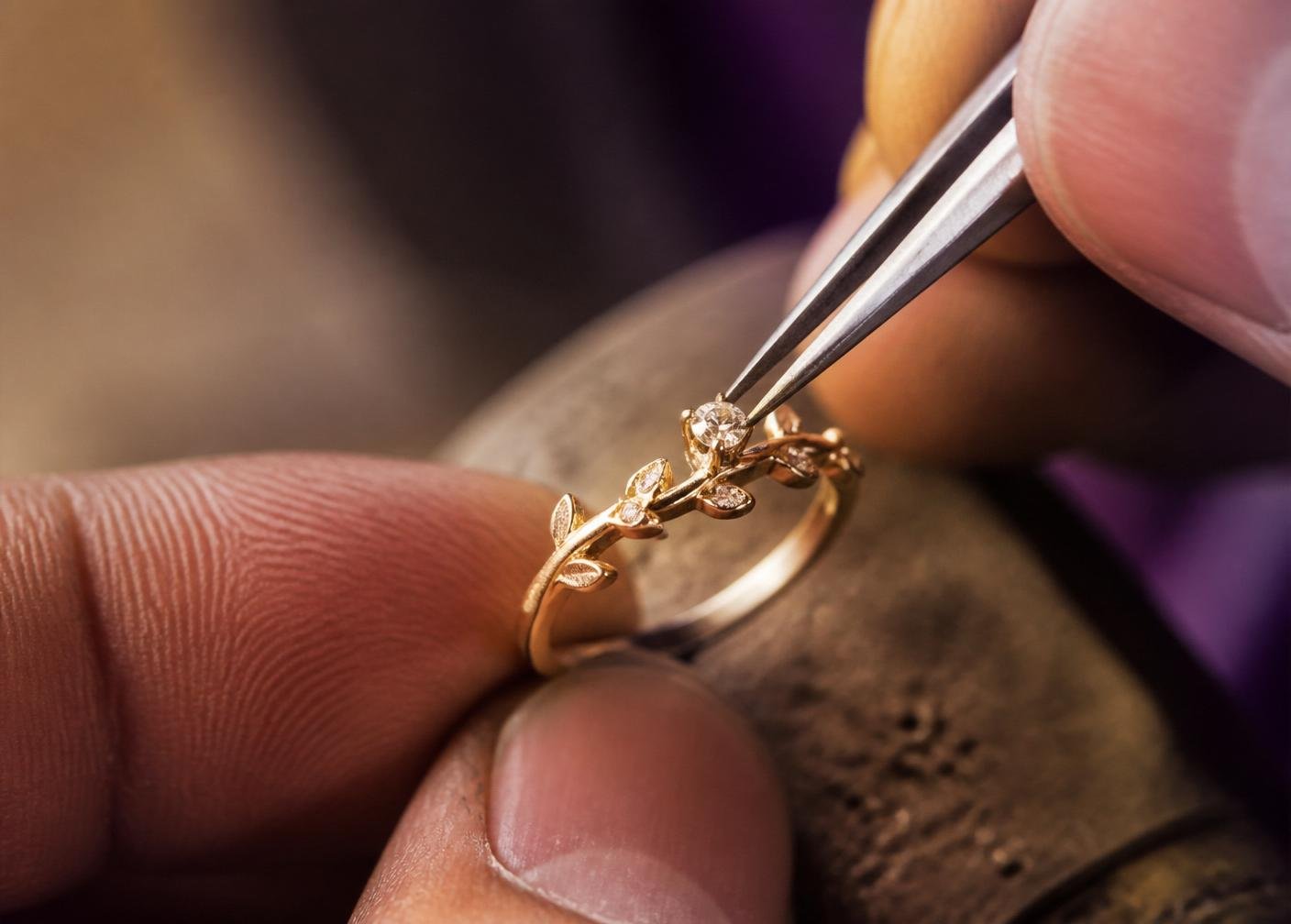 A jeweller setting a diamond by hand